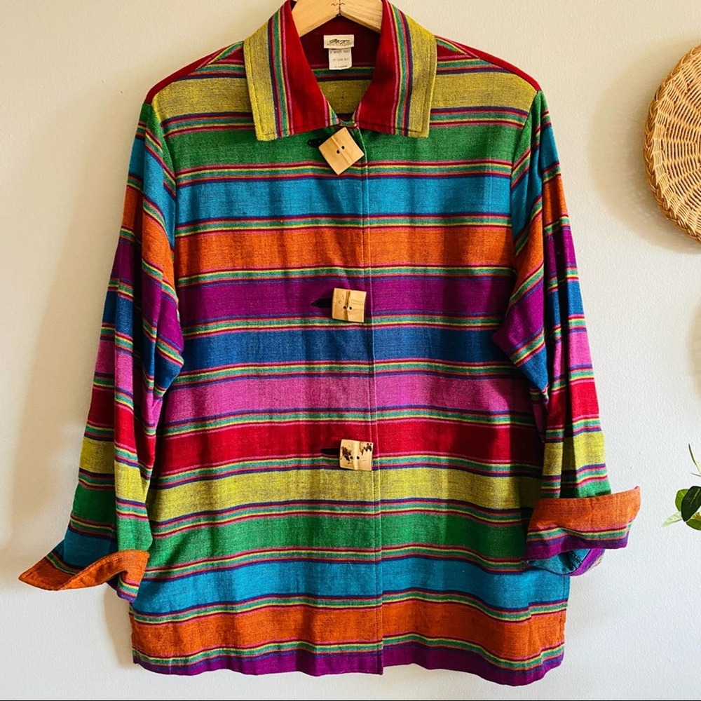 Vintage Norm Thompson Rainbow Striped Oversized Button Down Blazer/Jacket
